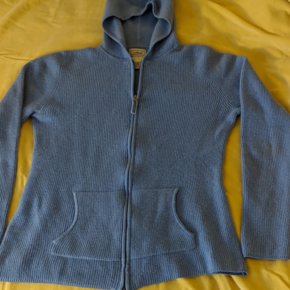 LL bean cashmere waffle knit hooded sweater